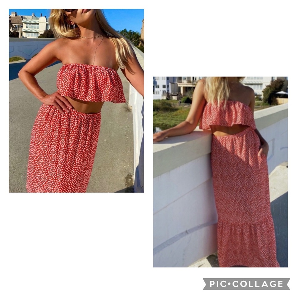 REVOLVE Resa “Lola” Two Piece Poppy Red Floral Skirt Set - Picture 2 of 4